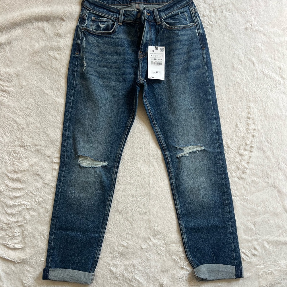 Zara Blue Skinny Jeans with Distressed Details